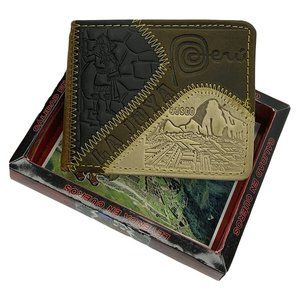 NWT CUSCO MACHU PICCHU PERU SOUVENIR MEN'S EMBOSSED BLACK LEATHER BIFOLD WALLET